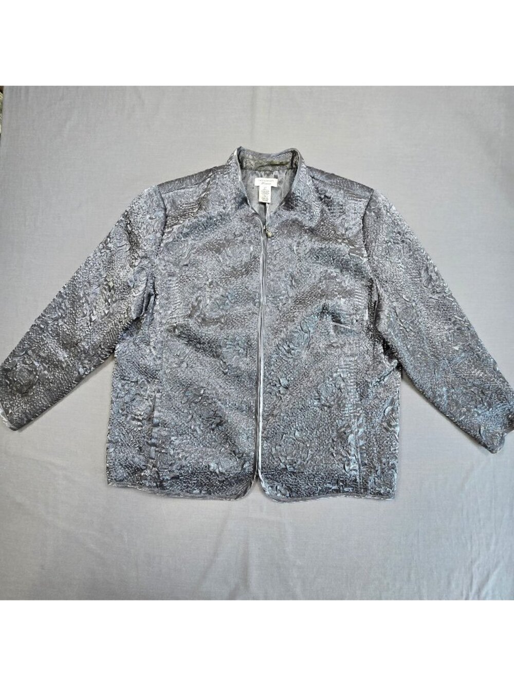 Laura Ashley 2X Metallic Textured Zip Jacket Gray Lightweight Style